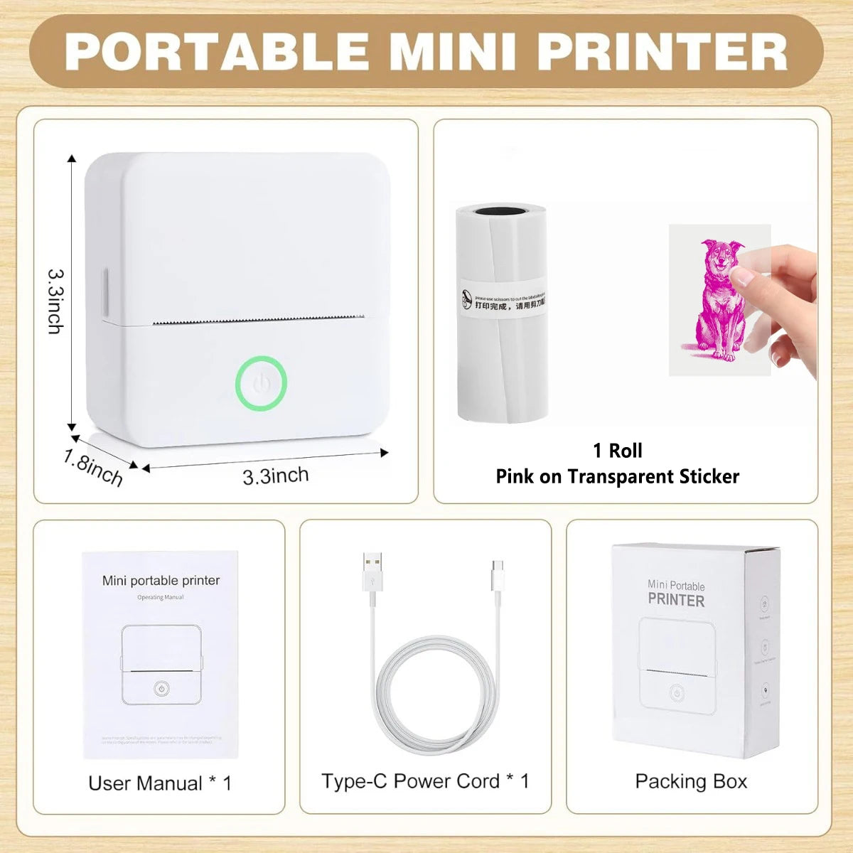 X6 Portable Mini Printer Thermal Printer Sticky Wireless Inkless Pocket Printer Self-adhesive Label Printer Color On Clear Paper