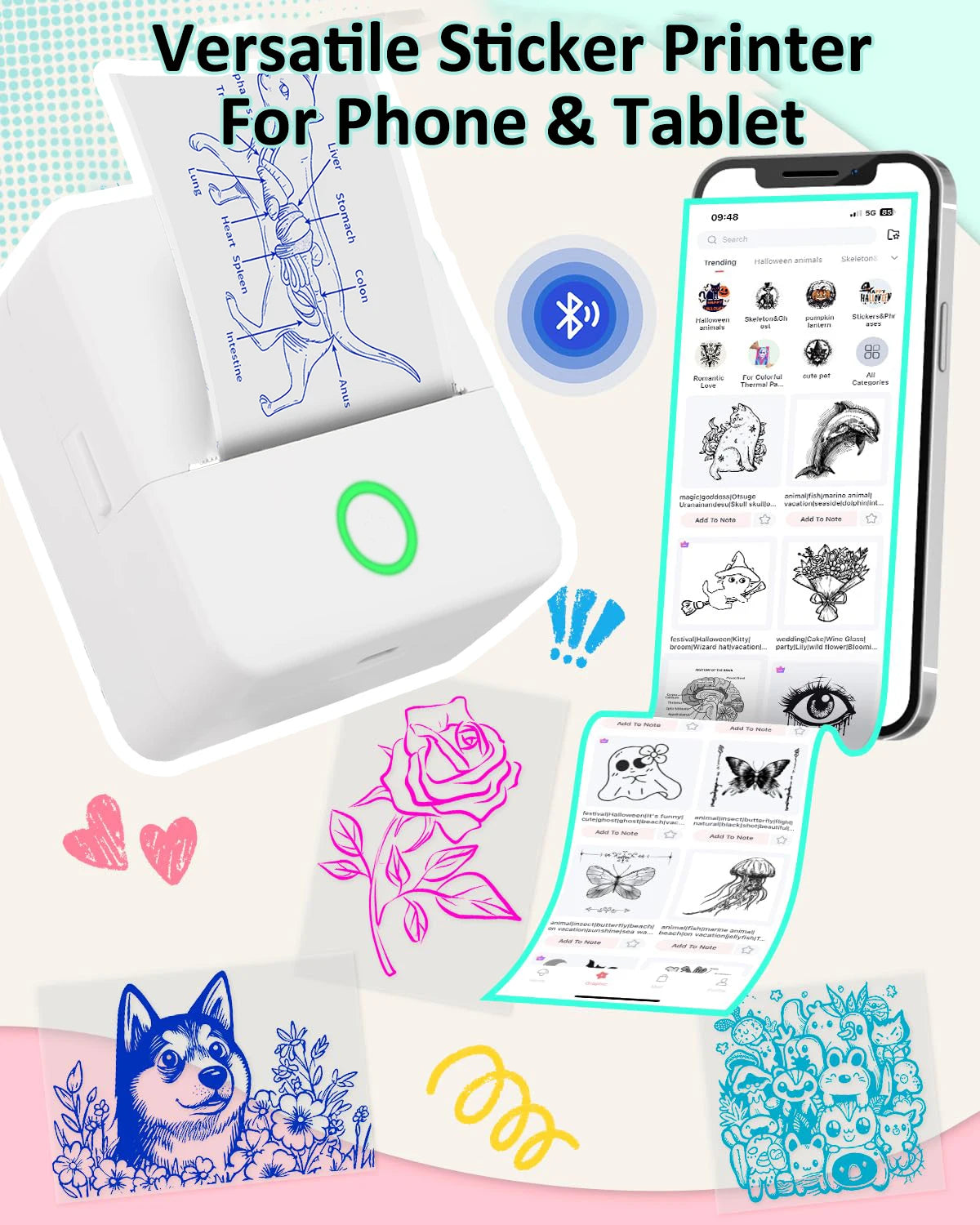 X6 Portable Mini Printer Thermal Printer Sticky Wireless Inkless Pocket Printer Self-adhesive Label Printer Color On Clear Paper