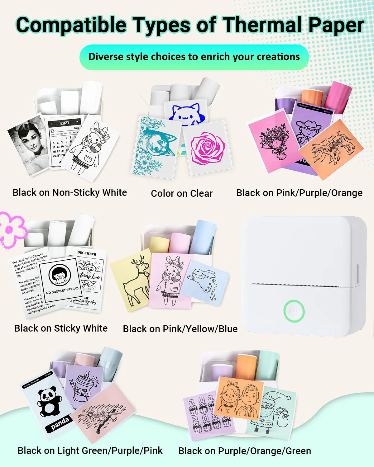 X6 Portable Mini Printer Thermal Printer Sticky Wireless Inkless Pocket Printer Self-adhesive Label Printer Color On Clear Paper