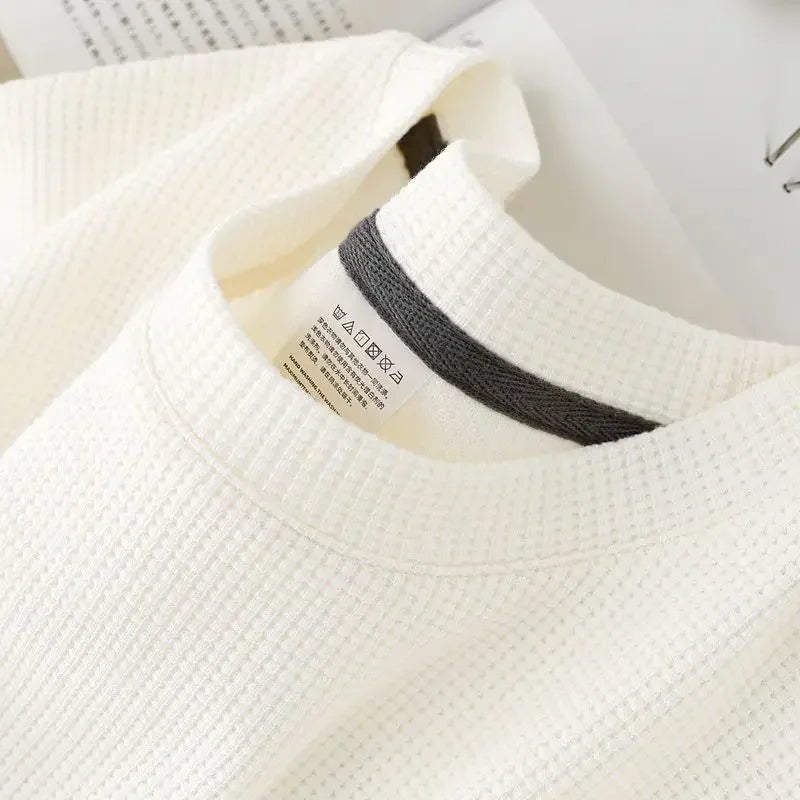 Men's T-Shirts Summer Waffle Round Neck Short Sleeve T-Shirt Comfortable Breathable Short-Sleeved Tops & Tees
