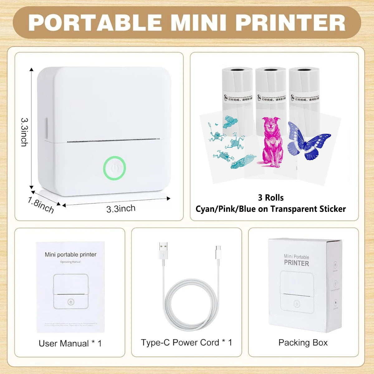 X6 Portable Mini Printer Thermal Printer Sticky Wireless Inkless Pocket Printer Self-adhesive Label Printer Color On Clear Paper