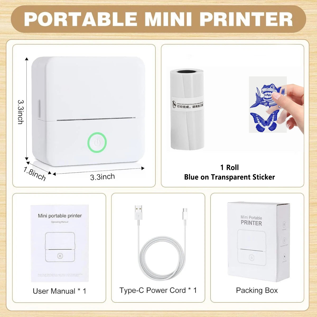 X6 Portable Mini Printer Thermal Printer Sticky Wireless Inkless Pocket Printer Self-adhesive Label Printer Color On Clear Paper