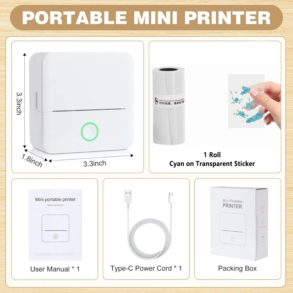 X6 Portable Mini Printer Thermal Printer Sticky Wireless Inkless Pocket Printer Self-adhesive Label Printer Color On Clear Paper