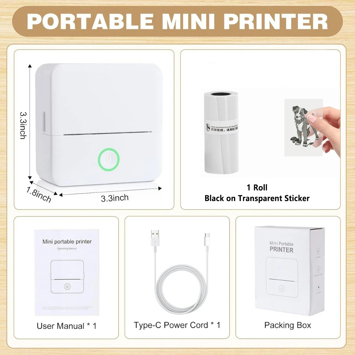 X6 Portable Mini Printer Thermal Printer Sticky Wireless Inkless Pocket Printer Self-adhesive Label Printer Color On Clear Paper